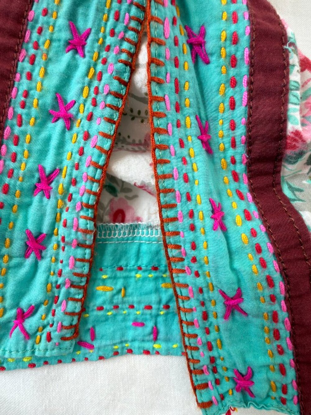 mitra handworks floral embroidered tunic top xl 100% cotton boho artisan - Picture 5 of 10